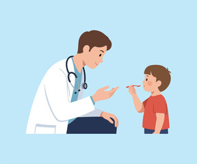 Fototapeta premium Doctor giving medicine to a child patient