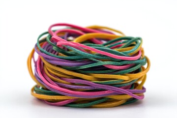 Colorful rubber bands clustered in a nest