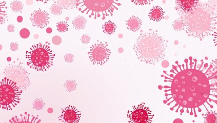 Pink virus particles scattered on a soft white background