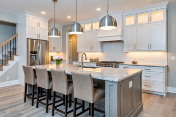 Modern kitchen design showcase contemporary home interior photography bright environment wide angle elegant style