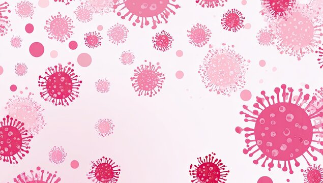Pink virus particles scattered on a soft white background