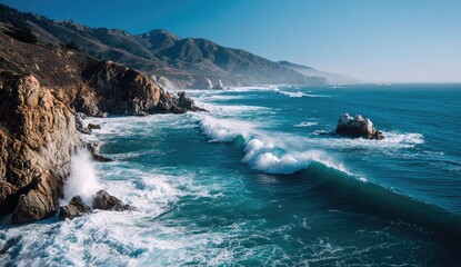 Dramatic coastal scenery with crashing waves