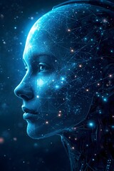 Half Human Half Machine with Glowing Neural Patterns