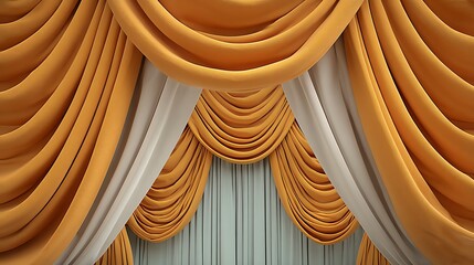 Elegant Gold and White Curtain Swags with Soft Fabric Drapes