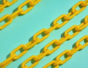 Chains are arranged diagonally across a light turquoise background with shadows highlighting the 3D shape of each interlocked link
