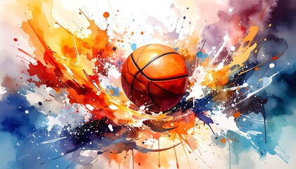 Basketball erupting in vibrant splashes