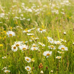 A field of daisies in bright sunlight