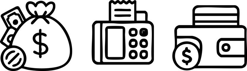 Obraz premium Money Bag POS Terminal and Wallet with Credit Card and Coin.