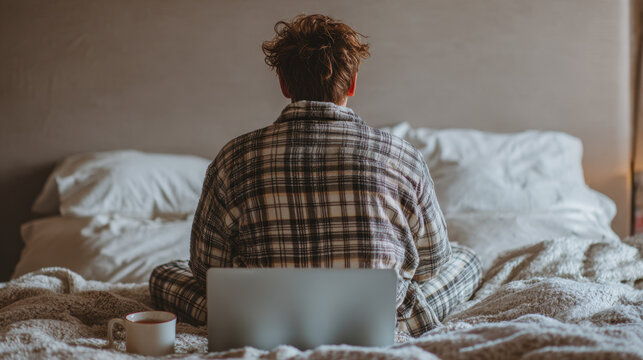 Working from home remote productivity cozy bedroom digital workspace comfortable setting personal perspective