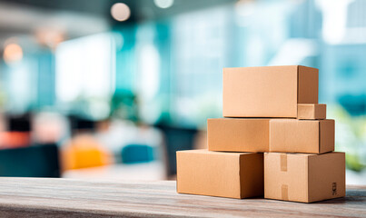 Cardboard boxes on table in office
