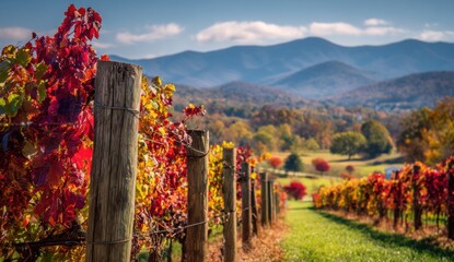 Obraz premium Autumn vineyard landscape with mountains