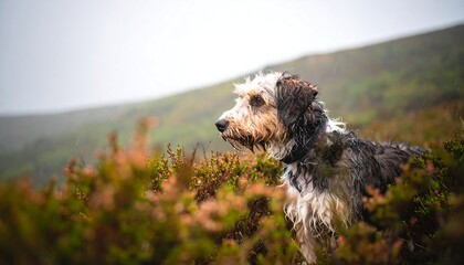 Fototapeta premium Dog in a misty landscape