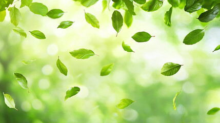 Windy Day in Lush Forest with Tree Leaves Fluttering in Breeze, Creating Dynamic Motion Against a Blurred Green Background