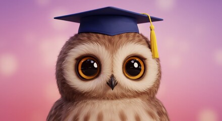 Schattige uil draagt vrolijk afstudeerpet zachte pasteltinten. AI Generated