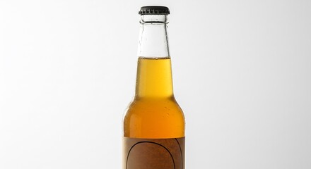 Heldere fles goudgeel bier zacht verlicht. AI Generated