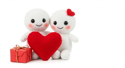 Schattige pluche poppetjes houden lief hart vast zacht licht. AI Generated