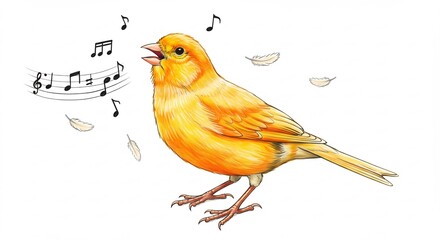 Gelukkige kanarie zingt vrolijk een lief melodietje. AI Generated