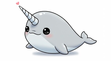 Schattige narwal zwemt vrolijk zacht licht. AI Generated