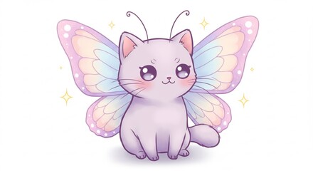 Lieve kat met vlinder vleugels zachte pastelkleuren. AI Generated