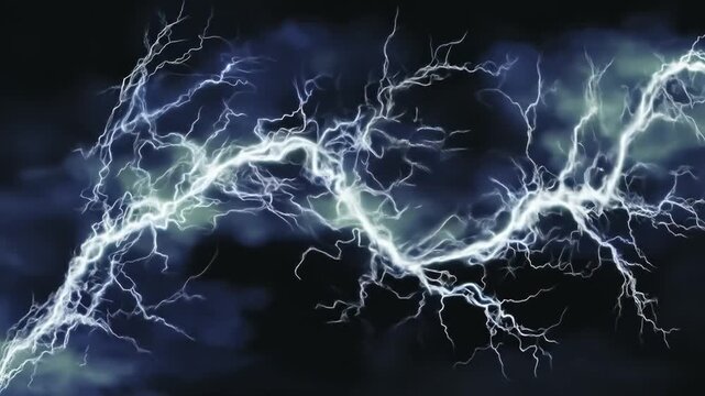 A swirling image of lightning with a dark blue-green smoky background