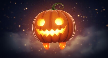 Schattig Halloween pompoen zweeft vrolijk zacht licht. AI Generated