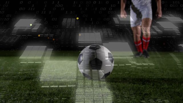 Soccer player tapping, dribbling and striking ball initiating data overlays for tech analytics - Powered by Adobe