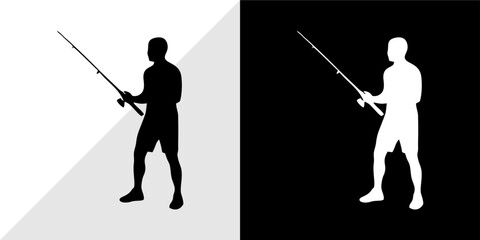 silhouette of a man fishing