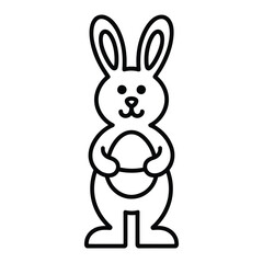 Obraz premium Cute bunny holding an egg easter rabbit with a big egg for spring holiday celebration and decoration in a simple line art