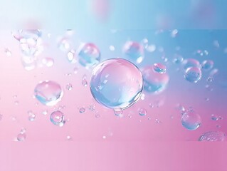 A serene gradient of soft pink and blue hues adorned with glistening water bubbles, creating a tranquil and ethereal atmosphere.