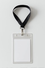Blank identification badge with black lanyard