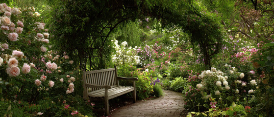 Tranquil garden escape floral pathway nature photography serene environment overhead view peaceful retreat