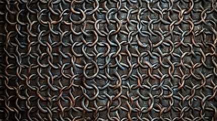 Close-up of Dark Aged Metal Chainmail Armor Texture