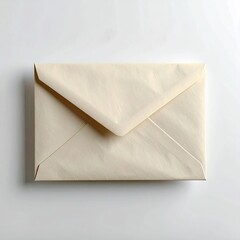 A creamy off-white envelope lies flat against a plain white background; slightly textured paper
