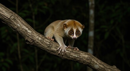 Fototapeta premium Small primate on tree branch in forest