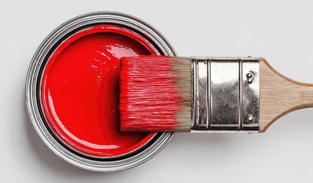 Red paint can with paintbrush dipping - Powered by Adobe