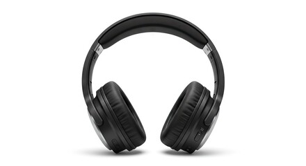 Black overear headphones in a Ushape Padding  silver accents visible against a white background