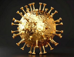 Golden, textured spherical form with protruding spikes against a dark background, creating a striking and somewhat ominous appearance