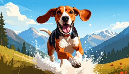 Beagle running in mountains
