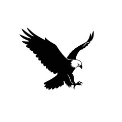 Obraz premium Black and white illustration of a soaring eagle in flight focused on the birds powerful form and dynamic pose.
