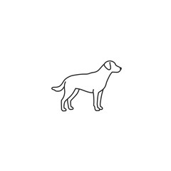 Line drawing of a standing Labrador Retriever side view focused on the dogs form and posture simple and clean illustration style detailed outline of the dogs body.