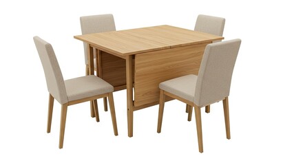 A lightcolored dining set with a table and four chairs
