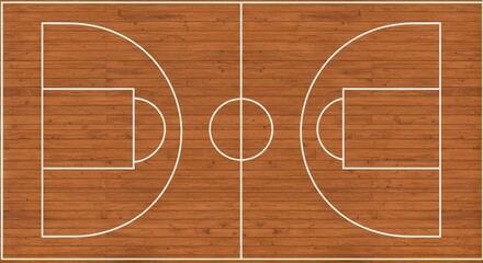 Basketball court floor with hardwood texture lines circle and rectangular areas