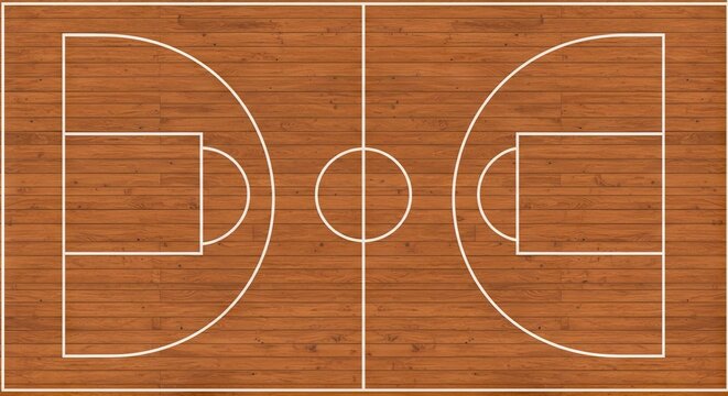 Basketball court floor with hardwood texture lines circle and rectangular areas