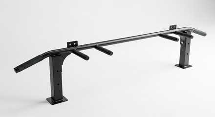 Naklejka premium Black metal pullup bar with multiple grip options mounted on a white wall