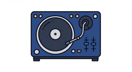 青く輝くターンテーブル 滑らかに回るレコード 音楽が奏でる レトロな雰囲気. AI Generated