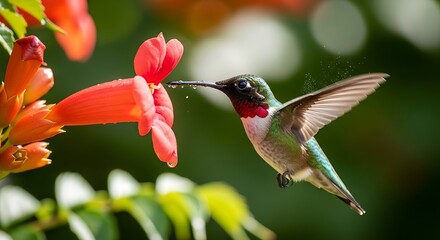 Fototapeta premium Hummingbird Feeding on a Flower.