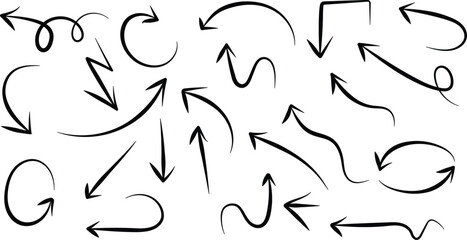 Hand drawn arrow set and directions doodle style  icon Vector illustration