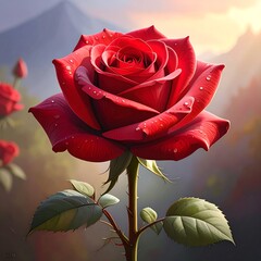 Beautiful red rose in garden setting