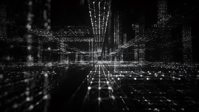 Abstract Digital Cityscape: Binary Code Streams.