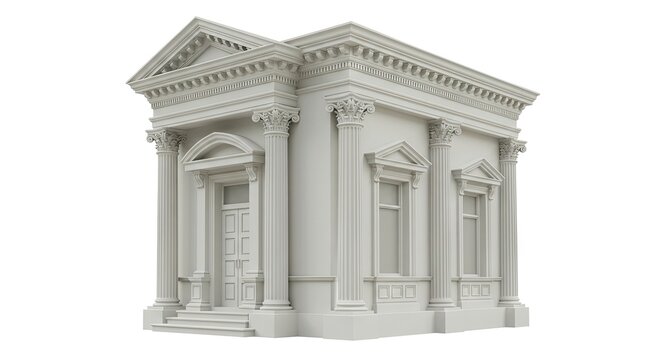 Architectural rendering of a classical building with columns and pediment